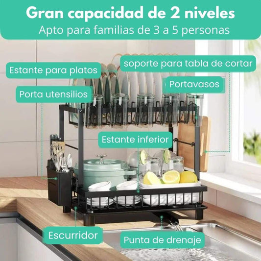 Escurridor de Platos de 2 Niveles con Drenaje de Agua | Envío Gratis