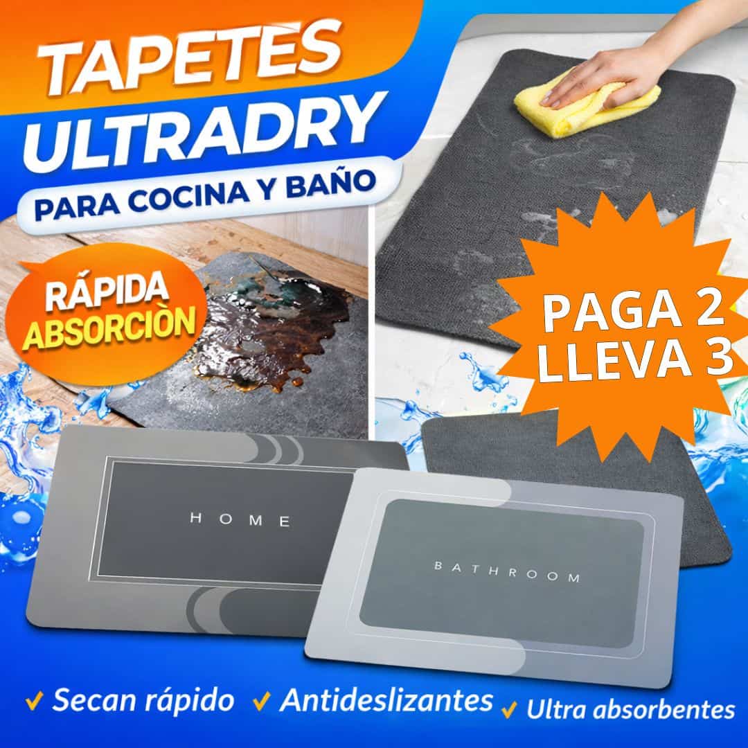 Combo 2 Tapetes Antideslizantes Ultradry para Cocina | Gratis 1 Tapete para Baño